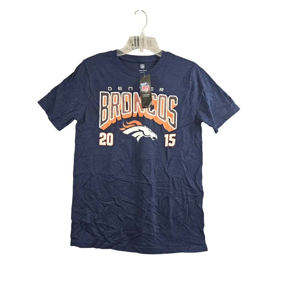 NFL Denver Broncos T-Shirt Kids Size L 14/16 Navy Blue Graphic 2015 Schedule Tee